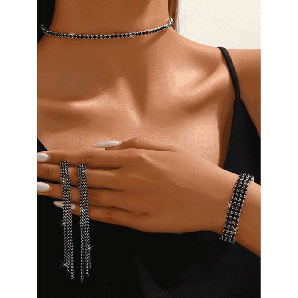 A 4-Piece Set Of Full-Diamond Necklace, Bracelet, And Earrings; Perfec Gift